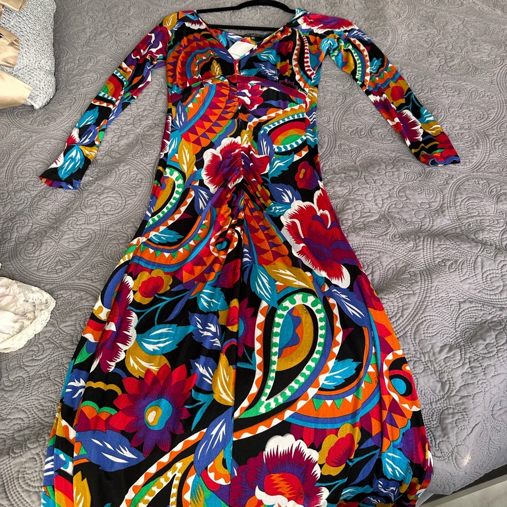 Etro Multicolored Long Sleeve V-Neck Sundress